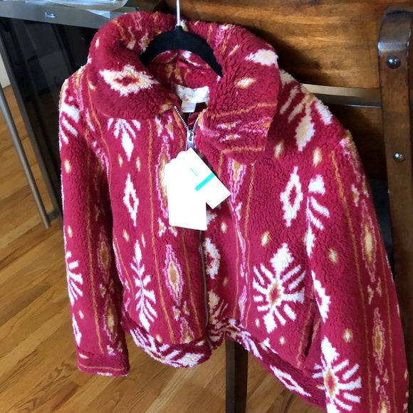 Red Aztec Southwest Sherpa Jacket US L 🎥 - Picture 12 of 15